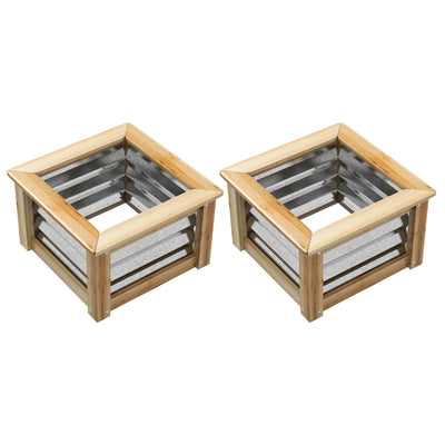 Raised Garden Beds Set of 2, Metal and Wood Combined Planter Box, for Growing Flowers, Herbs and Vegetables