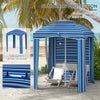 5.8' x 5.8' Cabana Umbrella for Travel, Vented Windows, Ruffles, Carry Bag, Outdoor Umbrella, Blue Strip
