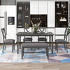 Rectangle Dining Table Set for 6 with Fabric Chairs, Long Bench, and Waterproof Top, Retro Style, Gray