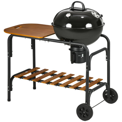 Charcoal Grill BBQ, 21-Inch Rolling Backyard Barbecue with Chopping Block Table, a Cutting Board, Shelf, Wheels, Vents & Thermometer, Black