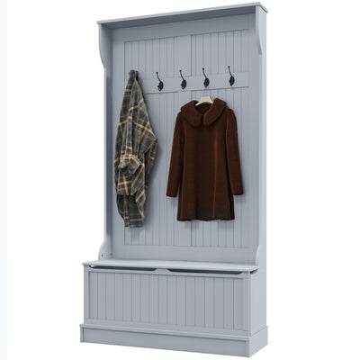 3-In-1 Entryway Bench with Coat Rack, Hall Tree with Bench and Shoe Storage, 5 Hooks for Hallway