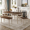 6-Piece Retro Dining Table Set with Rectangle Table, Fabric Chairs, and Bench, Easy to Assemble, Natural Cherry