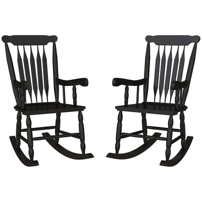 Porch Rocker Chairs Set of 2, 350 lbs. Wooden Outdoor Rocking Chairs with High Back for Garden, Patio, Balcony, Black