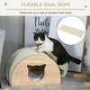 Wooden Cat Condo House Hideout Kitten Bed Pet Furniture with Sisal Scratching Carpet Soft Cushion for Rest and Play Natural