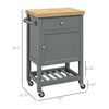 Kitchen Island on Wheels, Rolling Kitchen Cart with Rubberwood Top, Drawer, Wine Rack and Cabinet, Gray