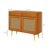 Kitchen Storage Cabinet, Garage Cabinets with 3 Rattan Doors and Adjustable Shelf, Boho Accent Cabinet for Living Room, Light Brown