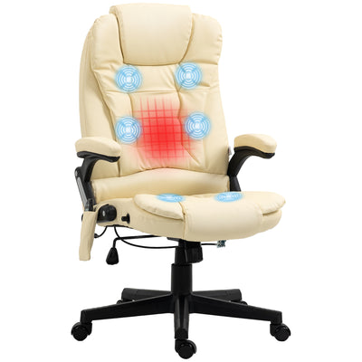 Heated Massage Office Chair, Heated Reclining Desk Chair with 6 Vibration Points, Armrest and Remote, Beige