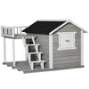 Wooden Outdoor Dog House, 2-Tier Raised Pet Shelter, with Stairs, Weather Resistant Roof, and Balcony, for Medium, Large Sized Dogs Up To 55