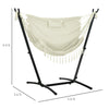 Patio Hammock Chair with Stand, Outdoor Hammock Swing Hanging Lounge Chair with Side Pocket and Headrest, Cream White