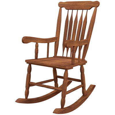 Porch Rocker Chair, 350 lbs. Wooden Outdoor Rocking Chair with High Back for Garden, Patio, Balcony, Teak