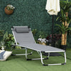 Foldable Reclining Sun Lounger Lounge Chair Camping Folding Bed Cot 5-Position Adjustable Back with Pillow for Patio Garden Beach Pool Grey