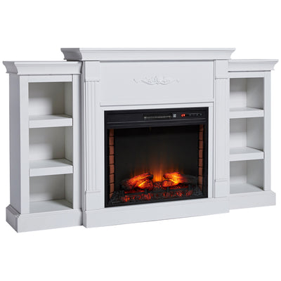 Electric Fireplace Freestanding 1400W Artificial Flame Effect with Detachable Side Cabinets Wood Cream White