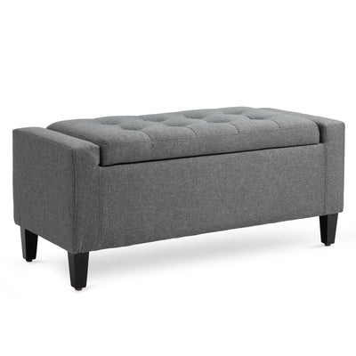Storage Ottoman, Linen Upholstered Storage Bench with Lift Top, Rectangle End of Bed Bench for Bedroom, Living Room or Entryway, Gray