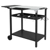 Outdoor Bar Table w/ Stainless Steel Tabletop, Outdoor Kitchen Island w/ 2-Tier Shelf & Wheels, Patio Serving Cart for Poolside Garden, Black