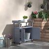 Outdoor Wooden Potting Bench with Storage Cabinet, Aluminum Table Top, Rubber Wheels for Backyard, Patio, Balcony, Gray