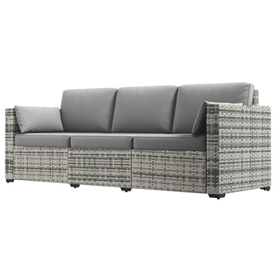 Wicker Patio Couch, PE Rattan 3-Seat Sofa, Outdoor Furniture with Deep Seating, Cushions, Steel Frame, Gray