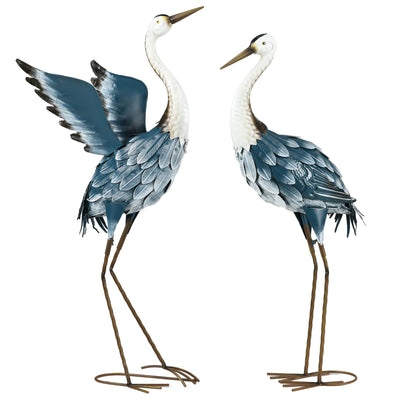 Set of 2 Garden Sculptures, Heron Garden Statues for Lawn, Patio, Backyard Decoration, 29