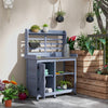 Wooden Potting Bench with Storage, Aluminum Table Top for Backyard, Patio, Balcony, Gray