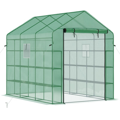 8' x 6' x 7' Portable Walk-in Greenhouse, 18 Shelf Hot House, Roll Up Zipper Door, UV protective for Growing Flowers, Vegetables