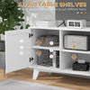 TV Stand Cabinet for 65-Inch, TV Table with 2 Rattan Doors, Television Stand with Adjustable Shelves and Cable Holes