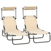 Folding Chaise Lounge Pool Chairs, Set of 2 Outdoor Sun Tanning Chairs with Sunshade Face Guard, Reclining Back for Beach, Yard, Patio, Tan