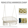 Hanging Hammock Chair Cotton Rope Porch Swing with Metal Frame and Cushion, Large Macrame Seat for Patio, Garden, Cream White