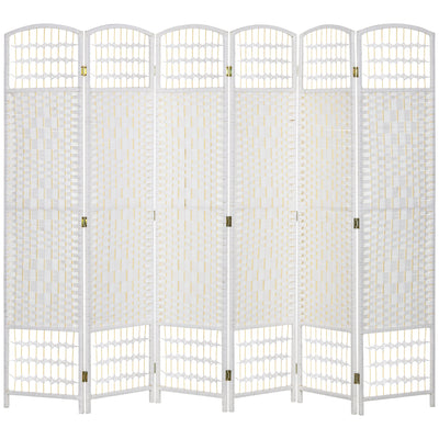 6 Panel Folding Room Divider Portable Privacy Screen Wave Fiber Room Partition for Home Office White