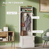 Rustic Hall Tree with Bench, Entryway Bench with Coat Rack & Shoe Storage, Accent Coat Tree with Storage Shelves for Hallway & Mudroom, White