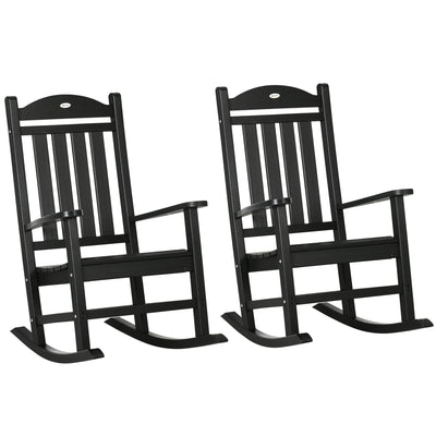 2PCs Outdoor Rocking Chair with Armrests, Fade-Resistant Waterproof HDPE for Indoor & Outdoor, Black