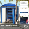 5.8' x 5.8' Cabana Umbrella with Single-top, Vented Windows, Ruffles, Carry Bag, Outdoor Umbrella, Blue Strip