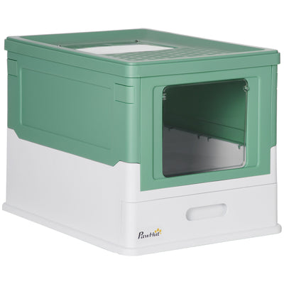 Cat Litter Box Funiture with Lid, Enclosed Cat Litter Tray with Front Entry & Top Exit, Large Space Portable Pet Toilet with Scoop, Green