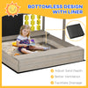 Kids Wooden Sandbox with Adjustable Canopy, Bench Seats, Ground Liner, 45x45in Outdoor Sand Box for Backyard, Lawn, Garden, Gray