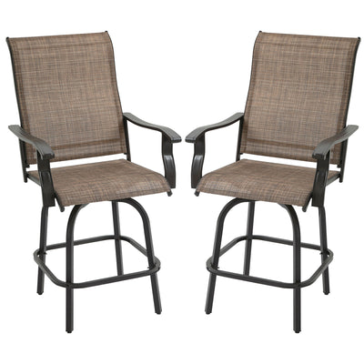 Set of 2 Outdoor Swivel Bar Stools with Armrests, Bar Height Patio Chairs with High-density Sling Steel Frame for Balcony, Poolside, Backyard