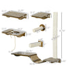 Cat Wall Shelves , Cat Wall Furniture with Perches, Scratching Posts, Ladder, Bowls, 8PCs Wall Mounted Cat Shelves for Playing, Brown