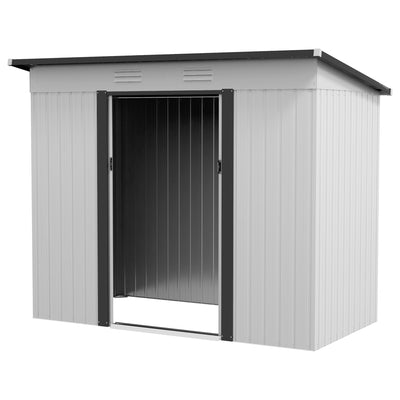 8' x 4' Metal Garden Shed, Backyard Tool Storage Shed with Dual Locking Doors, 2 Air Vents and Steel Frame, White
