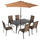 8 Pieces Patio Furniture Set with 9Ft Patio Umbrella, Outdoor Dining Table and Chairs, Light Mixed Brown
