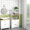 Farmhouse Bathroom Storage Cabinet, Linen Cabinet with Drawer and Shelves, 23.5" x 13" x 48.5", White