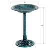 28'' Bird Bath Outdoor Resin Decor with Fleur De Lis Pattern, Time-Worn Finish