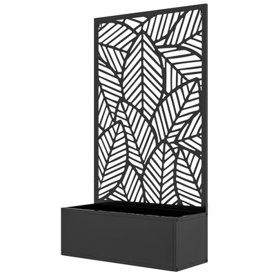 Metal Outdoor Privacy Screen with Raised Garden Bed, Privacy Panel and Planter Box, Wall-Mounted or Freestanding, Black