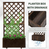 Wooden Raised Garden Bed Planting Planter Box with Trellis and Drain Holes for Climbing Vine Plants, Brown