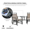 Outdoor Glider Chairs with Coffee Table, Patio 2-Seat Rocking Chair Swing with Breathable Sling for Backyard, Garden and Porch, Brown