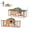 80" Wooden Chicken Coop House, Backyard Hen Poultry Cage with Nesting Box, Double Run, Removable Tray and Asphalt Roof, Natural/Green