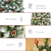 6ft Pre-Lit Snow-Dipped Artificial Christmas Tree with Realistic Branches, 300 LED Lights, Pine Cones, Red Berries and 618 Tips