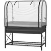 Raised Garden Bed with Leg and Cover, Metal Elevated Planter Box with Bottom Shelf and Liner for Vegetables, Black
