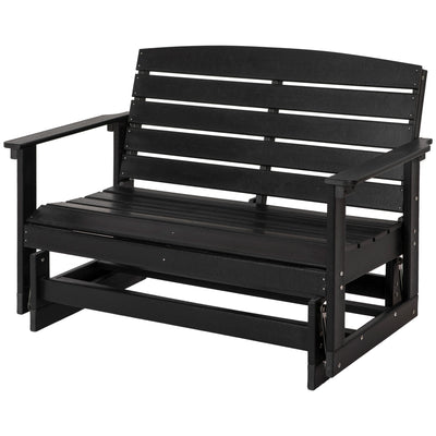 Patio Glider Bench w/ HDPE Slatted Double Rocking Chair, Black