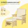 2-Piece Outdoor Patio Furniture Set, Wooden Lounge Chair Set, Armchair with Ottoman & Thick Cushions for Backyard, Porch, and Poolside