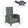 Outdoor Recliner Chair with Adjustable Backrest, Cushion, Side Tray, Dark Blue