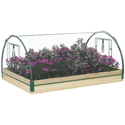 4' x 3' x 2' Raised Garden Bed with Greenhouse, Wooden Planter Box with PVC Plant Cover, Roll Up Windows, Use for Vegetables, Flowers