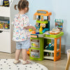 58Pcs Grocery Store Play Kids Trolley with Cash Register Stand, Foldable Kid Play Store with Scanner & Play Food for Age 3-6 Years Old