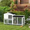 2-Story Rabbit Hutch Wooden Bunny Hutch Cage Small Animal House with Ramp, No Leak Tray, Weatherproof Roof & Outdoor Run, Indoor/Outdoor, Gray